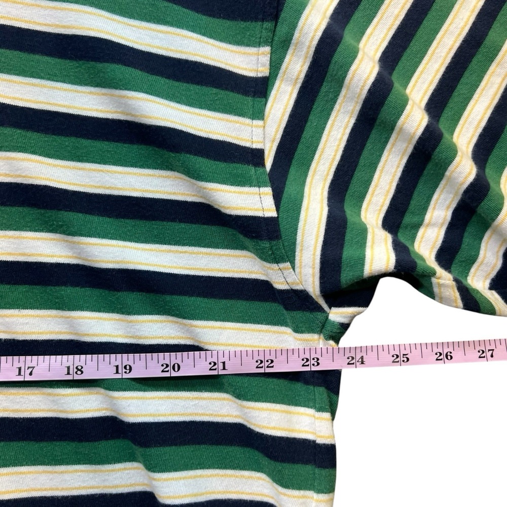 Vintage Bugle Boy Striped Polo Shirt XL Green Navy White 90s Cotton Classic - Picture 5 of 8